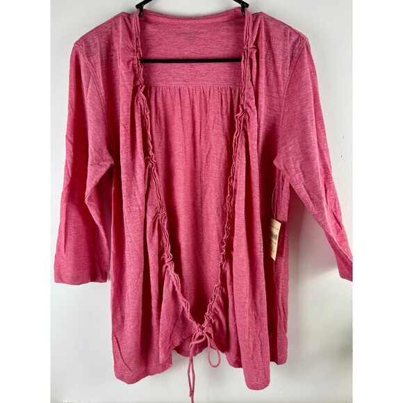 NWT Coldwater Creek Women’s Pink Open Front Cardigan Ruched, Size S, 3/4 Sleeve - Picture 1 of 16